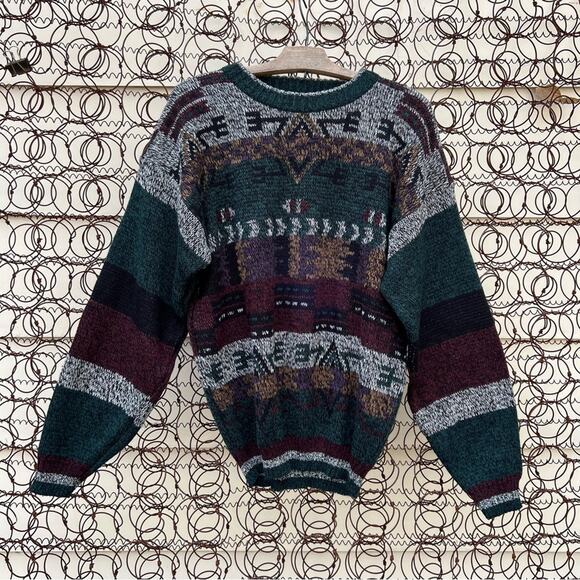 Vintage Michael Gerald boho earth tone abstract geometric Aztec sweater - Picture 1 of 4